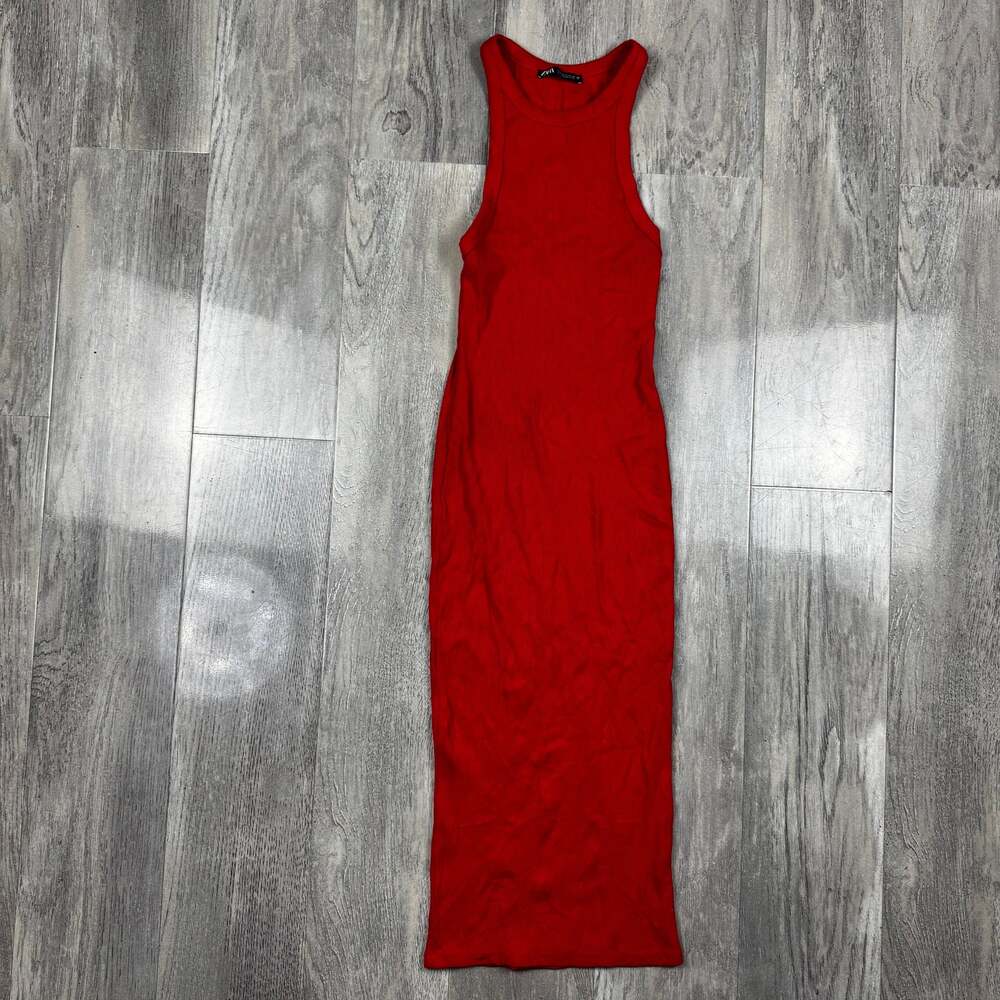 Red Ribbed Bodycon Racerback Midi Dress